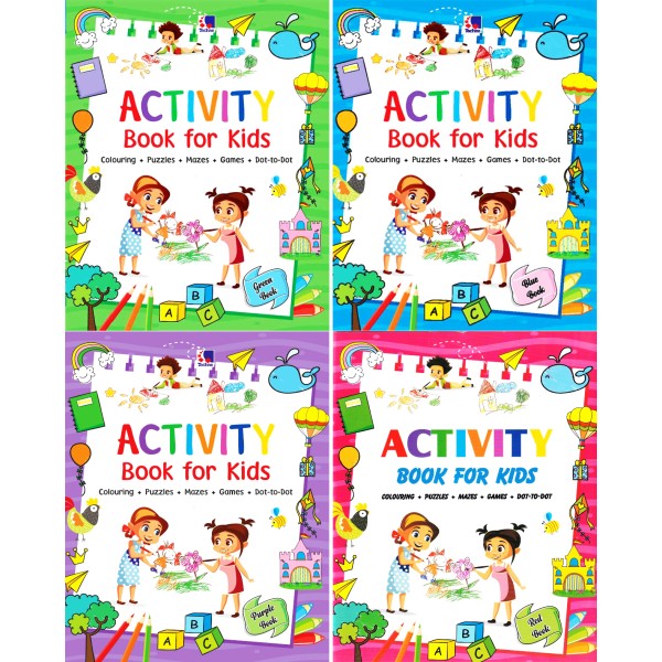 Activity Book For Kids - Colouring, Puzzles, Mazes, Games, Dot To Dot (Set Of 4 Books)